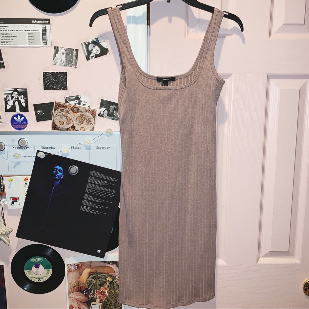 Taupe Ribbed Midi Bodycon Dress